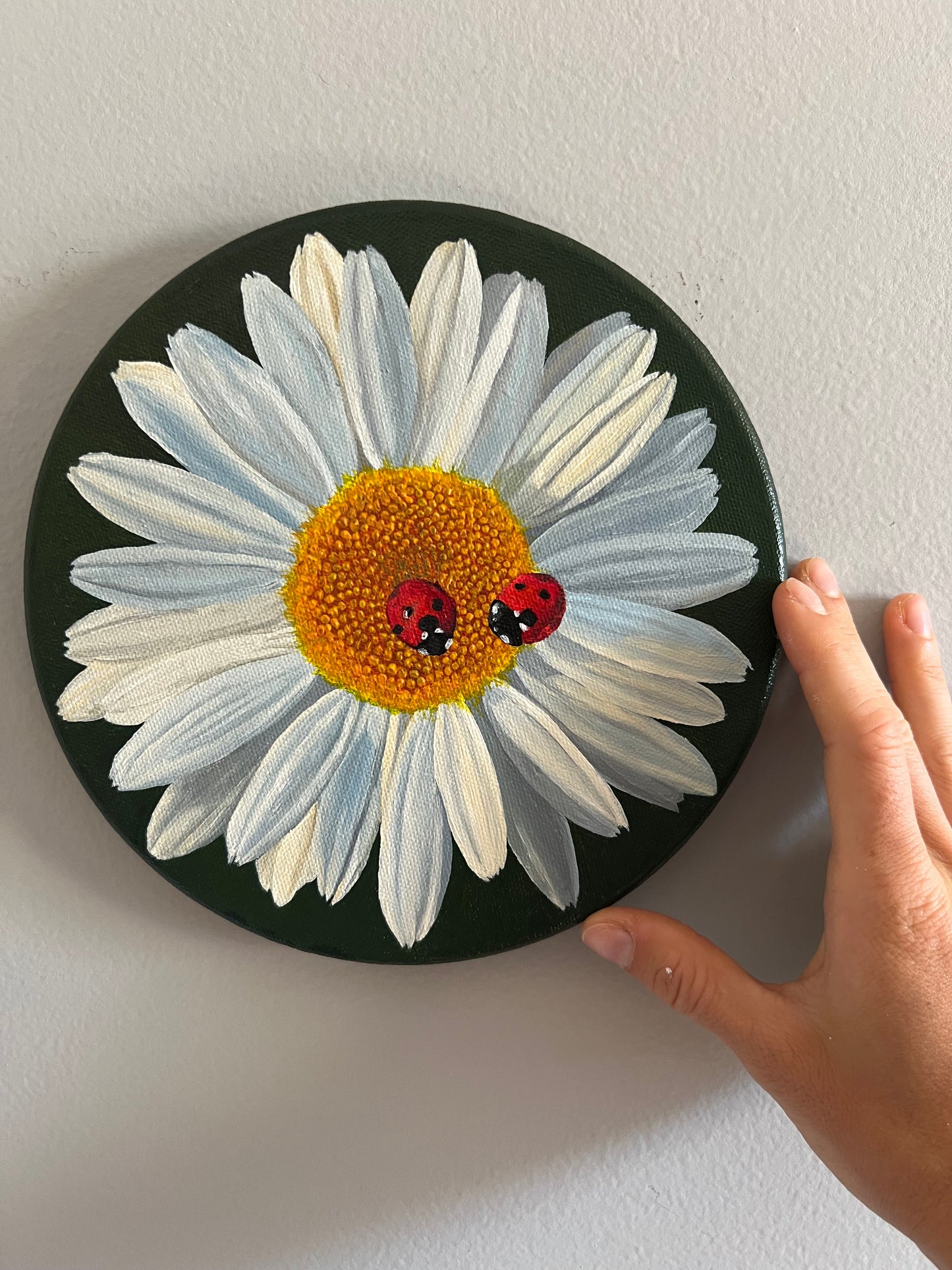 Original ladybugs on daisy painting