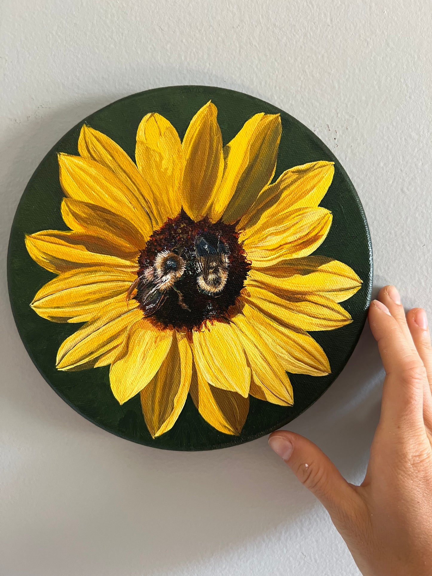 Original bees on sunflower painting